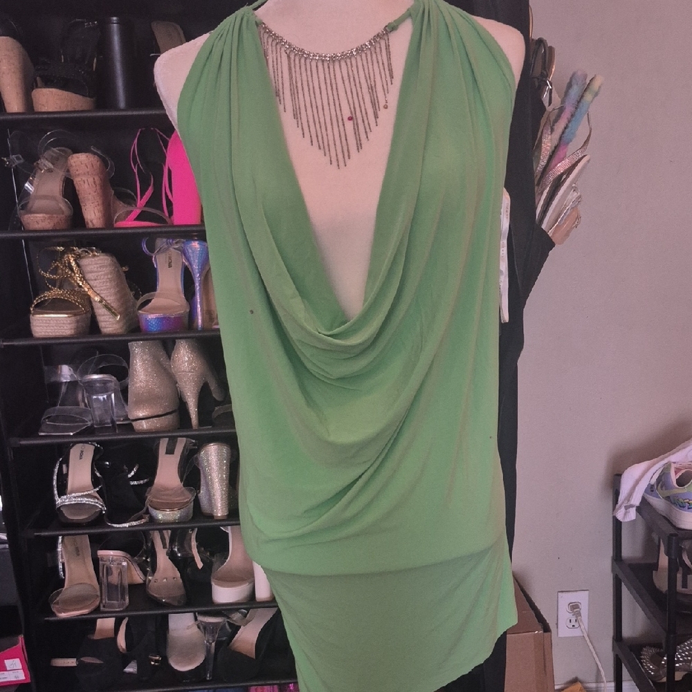 Chic Draped Green Women's Blouse